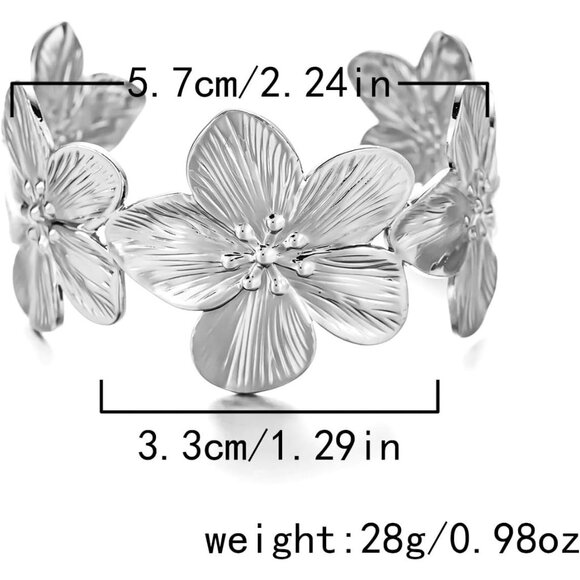 Vintage Flower Butterfly Chunky Cuff Bracelet - Gold or Silver Statement Jewelry - Picture 5 of 6